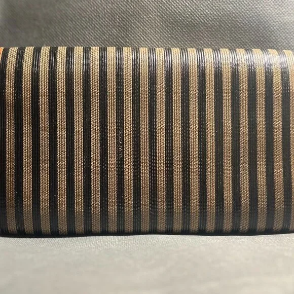 Vintage Fendi Wallet • Pequin Stripe Canvas & Tan Leather • Made in Italy - Picture 4 of 16